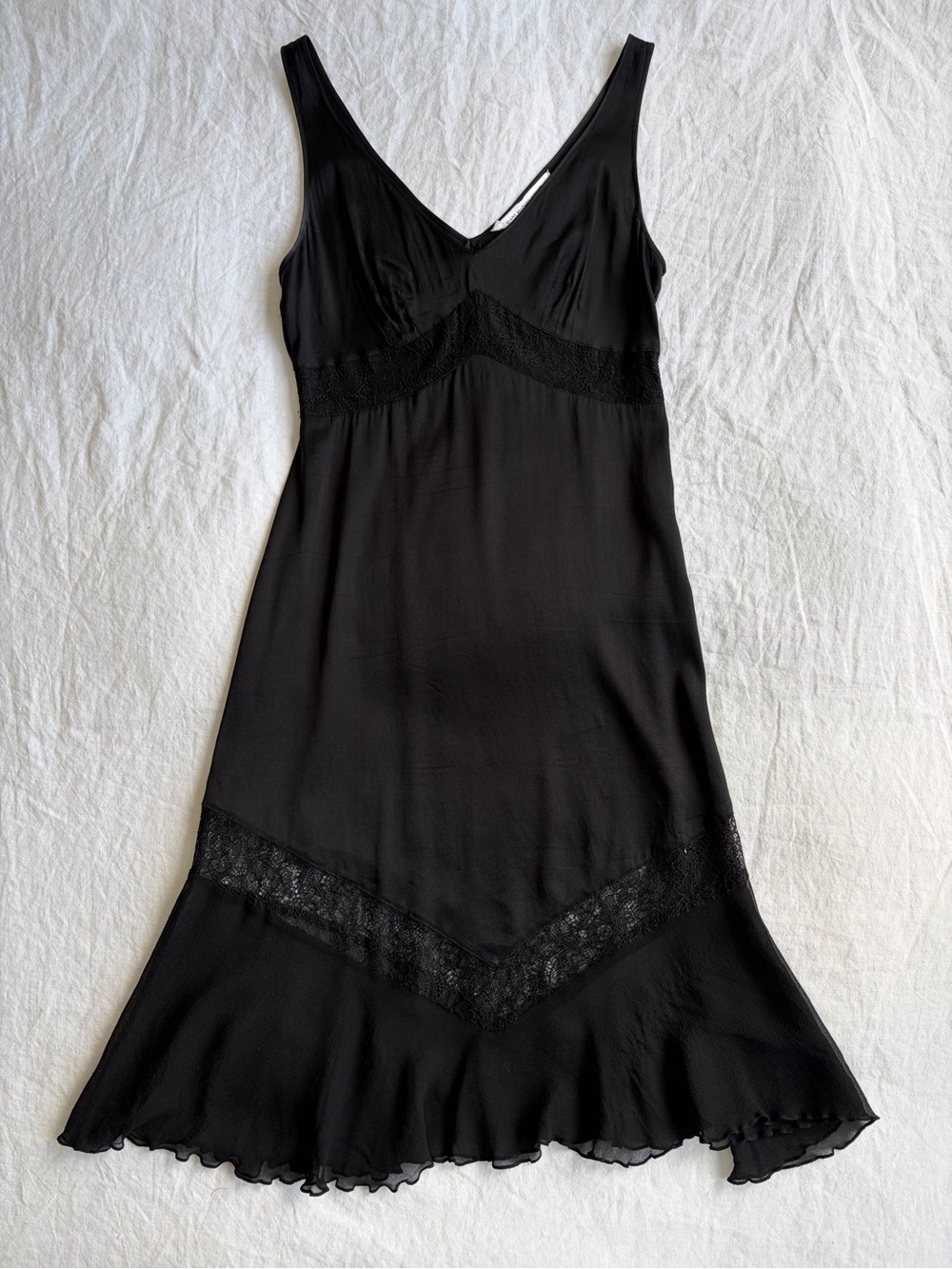 Vintage Diane Von Furstenberg Silk Lace V Neck Slip Camisole Dress Black 90s y2k
